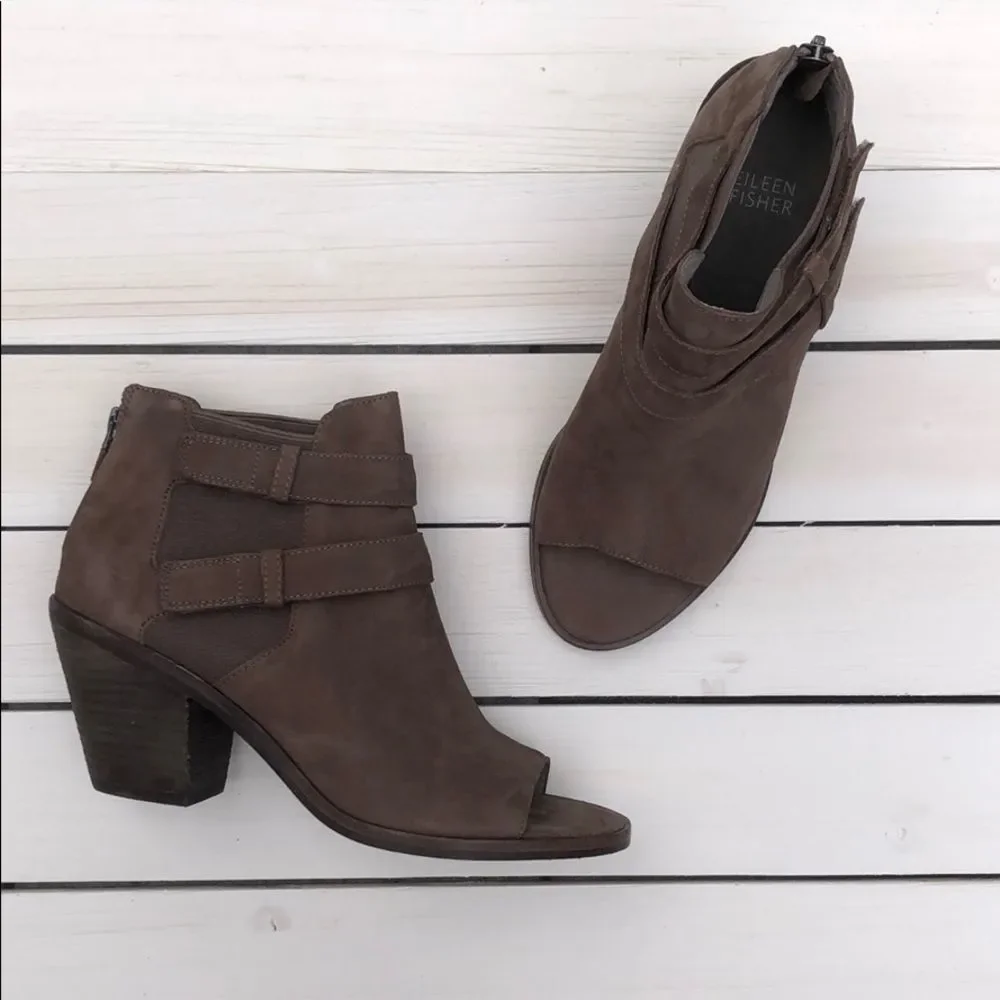 NEW Eileen Fisher Peep Toe Ankle Boots Taupe size 7.5